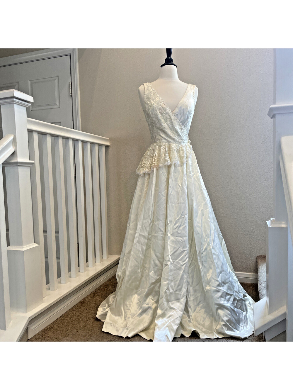 VTG Gunne Sax Jessica McClintock Wedding Dress Satin Lace Cottagecore Gown *SZ 1